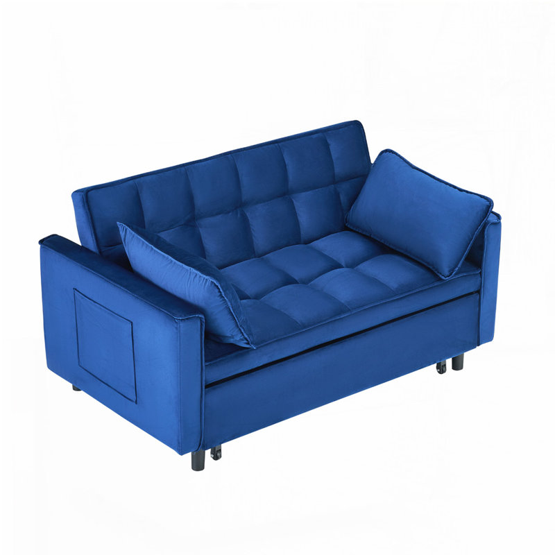 Canapé-lit rembourré Corduroy, Velours bleu