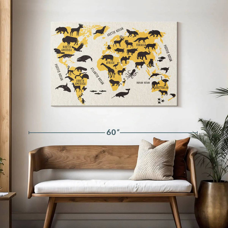 Carte du monde des animaux Aliaz, H 30 po x l 45 po