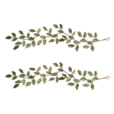 Glittered Holly Leaf Garland (Set of 2)