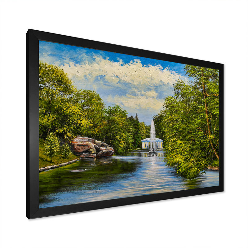 Paysage, rivière, forêt - On, Cadre d'angle fermé noir, H 16 po x l 32 po x P 1 po