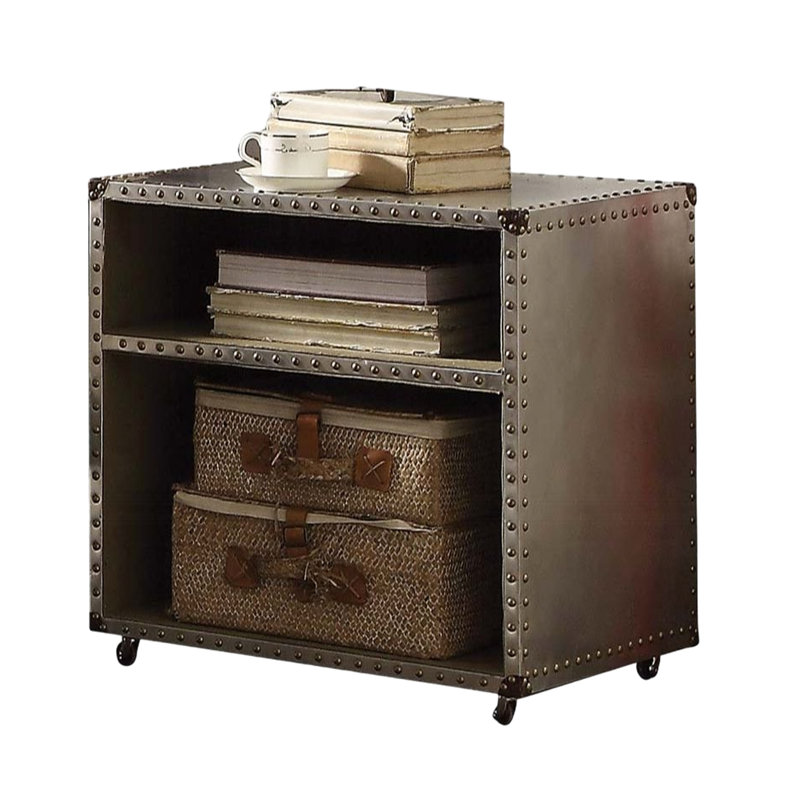 Table de chevet de chambre à coucher: aluminium avec 2 tablettes et table de chevet délicate à garniture cloutée