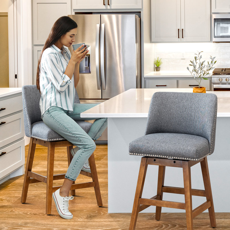 Tabouret de comptoir pivotant de 26 po Lohyn, Brun, Gris