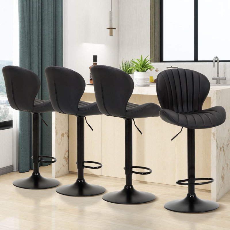 Height Adjustable Swivel Faux Leather Bar Stool/Counter Chair with Metal Frame, Black