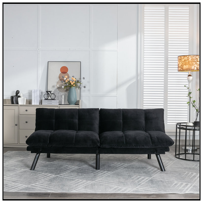 Cream Convertible Folding Modern Sofa Bed With Adjustable Armrest And Backrest For Small Spaces, Black