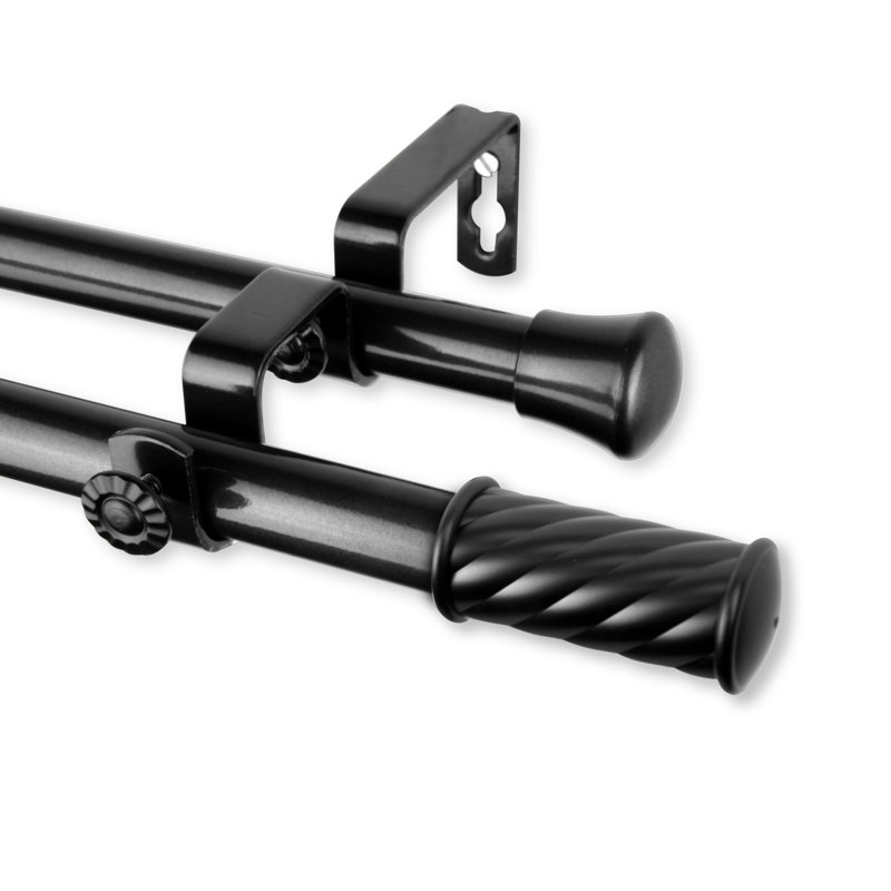 Tringle à rideaux double réglable, Noir, l 48 po à 84 po