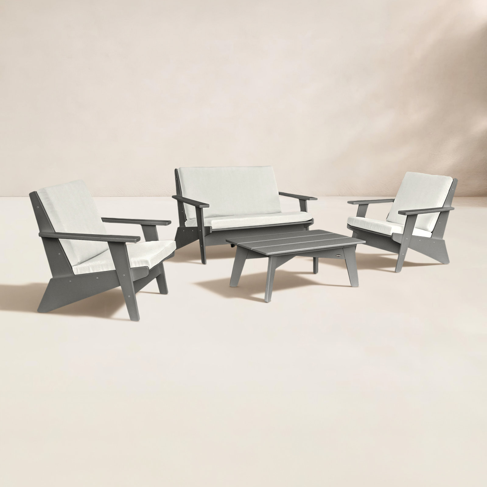 POLYWOOD® Riviera 4-Person Patio Seating Group, Natural Linen, Slate Grey