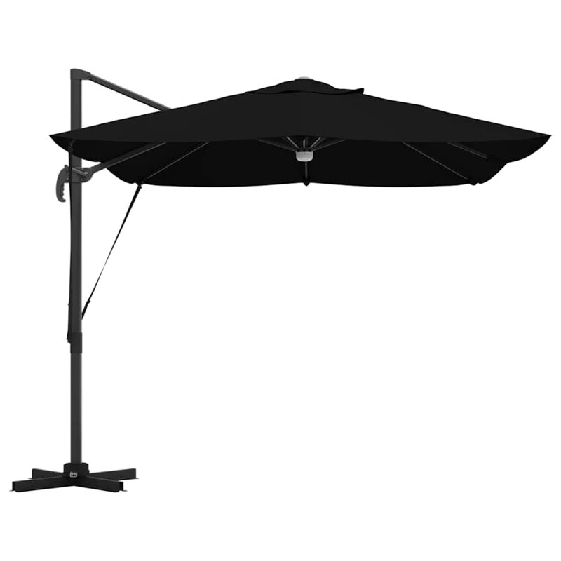 Roma Parasol with LED Strip Lights Aluminium and Polyester Garden Shade, 265cm H x 251cm W x 251cm D, Black