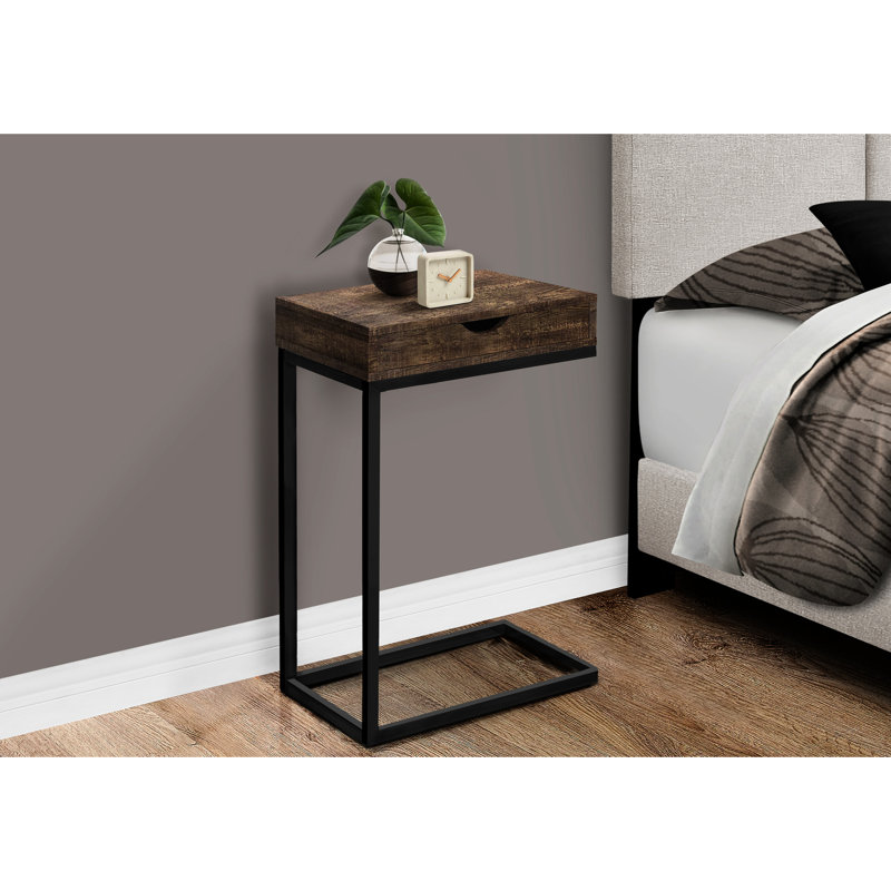 Table avec fonction de rangement, compartiment latéral en stratifié brun et métal noir, finition
