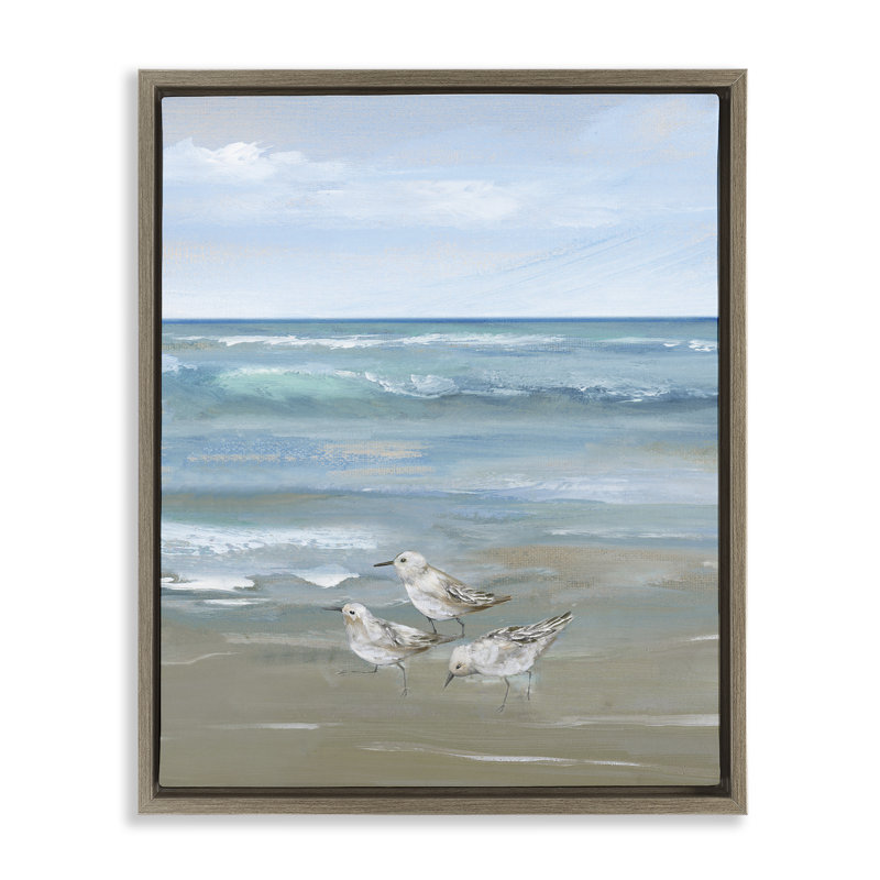 Cadre flottant Sanderlings sur vagues douces, design par Nan, Montalcino orme flottant encadré, H 31 po x l 25 po