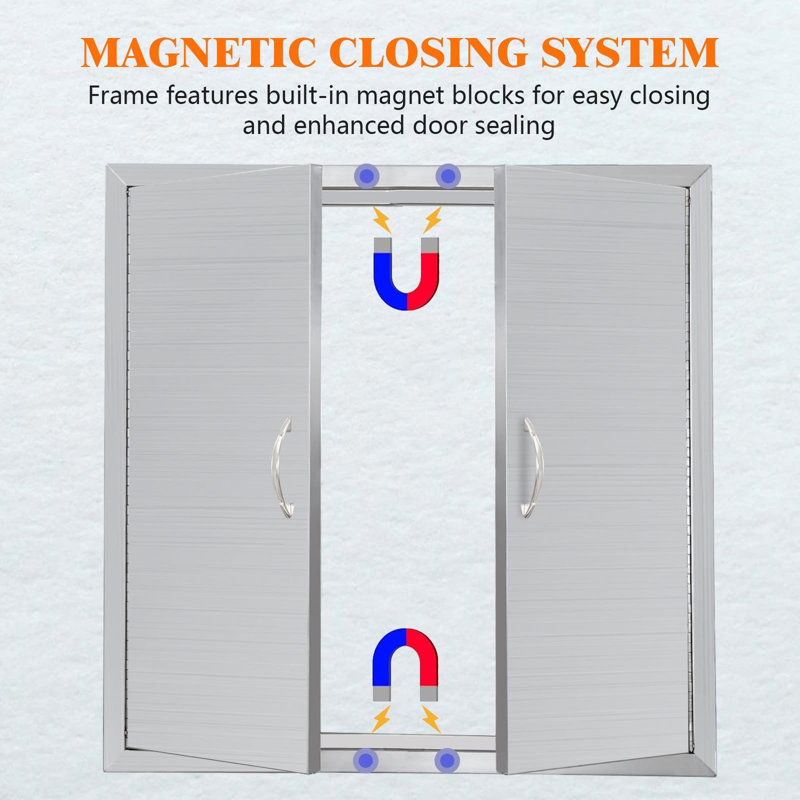 Porte d'armoire 24 po x 24 po à double porte en acier inoxydable, H 24 po x l 24 po x P 2 po
