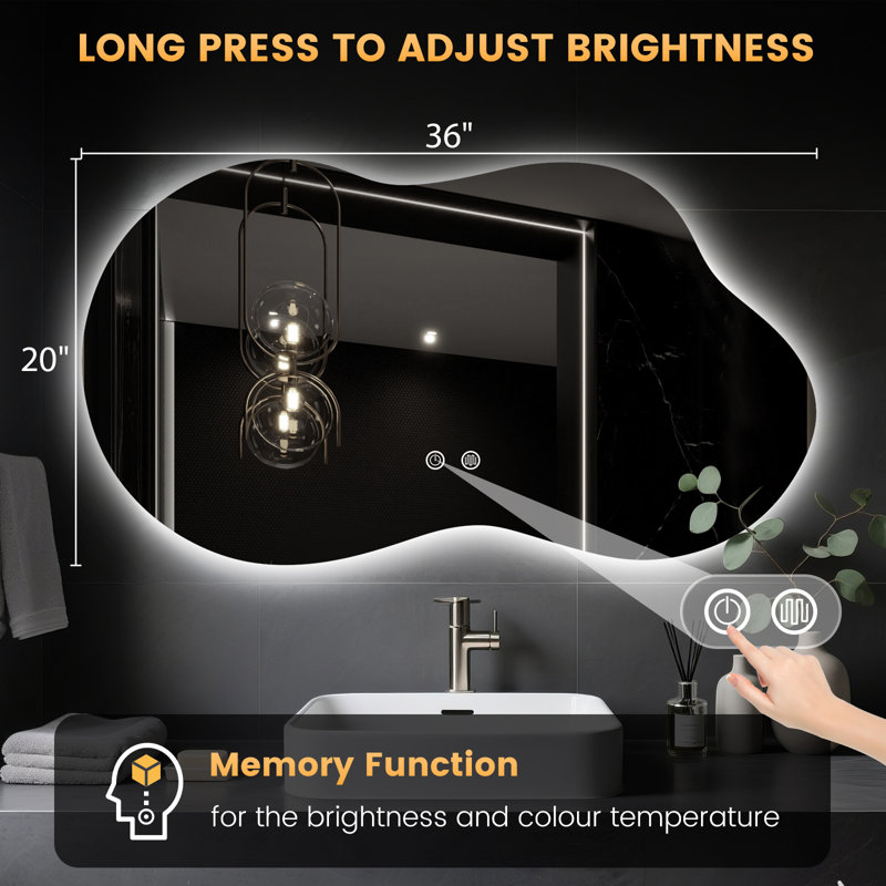 Asymmetrical LED Vanity Mirror with Backlight, 36" x 20"