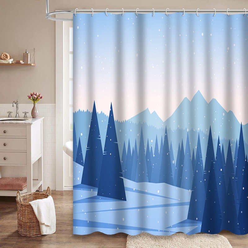 Rideau de douche avec 12 crochets Winter Mountains, L 72 po x l 78 po