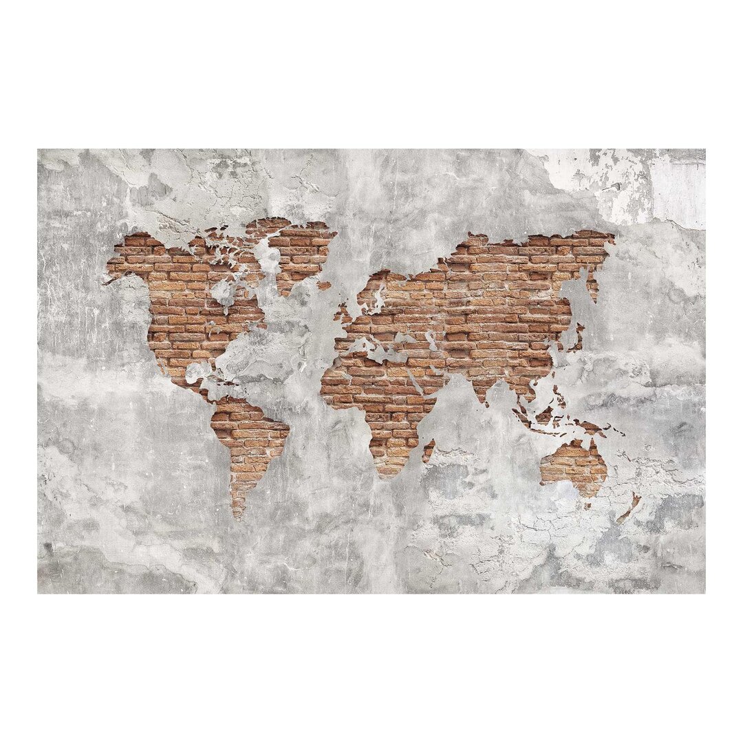 Strukturierte Fototapete Shabby Concrete Brick World Map 3,36 m x 336 cm