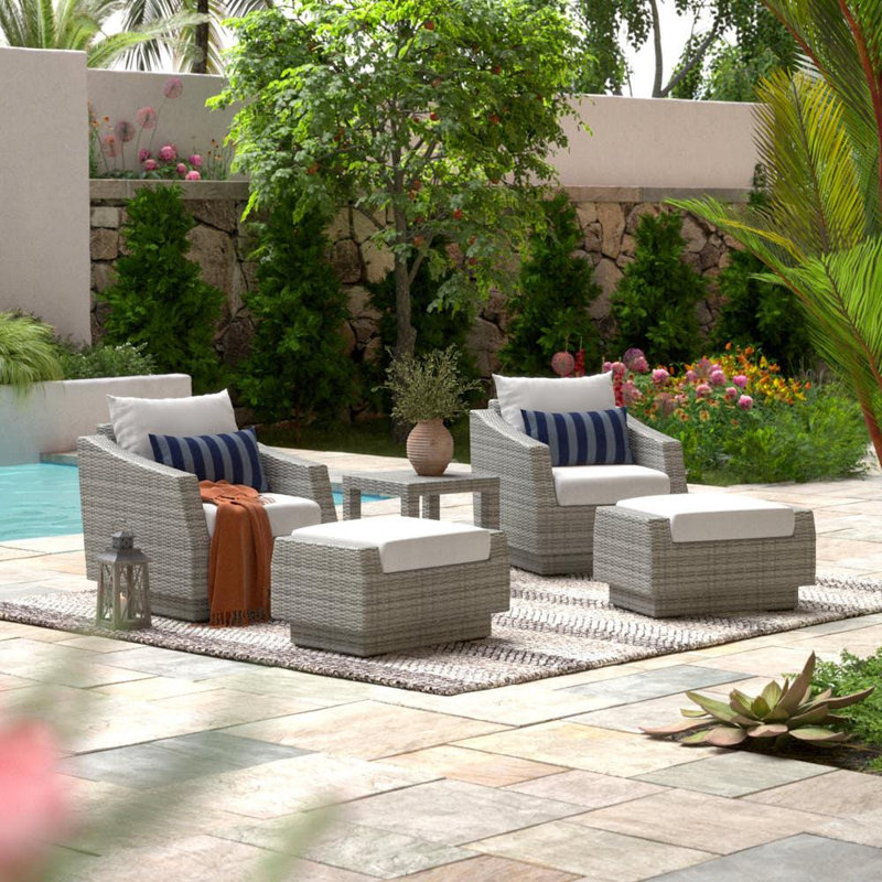 Cannes 5 Piece Club Seating Group with Cushions, Centered Ink Stripe Sunbrella®