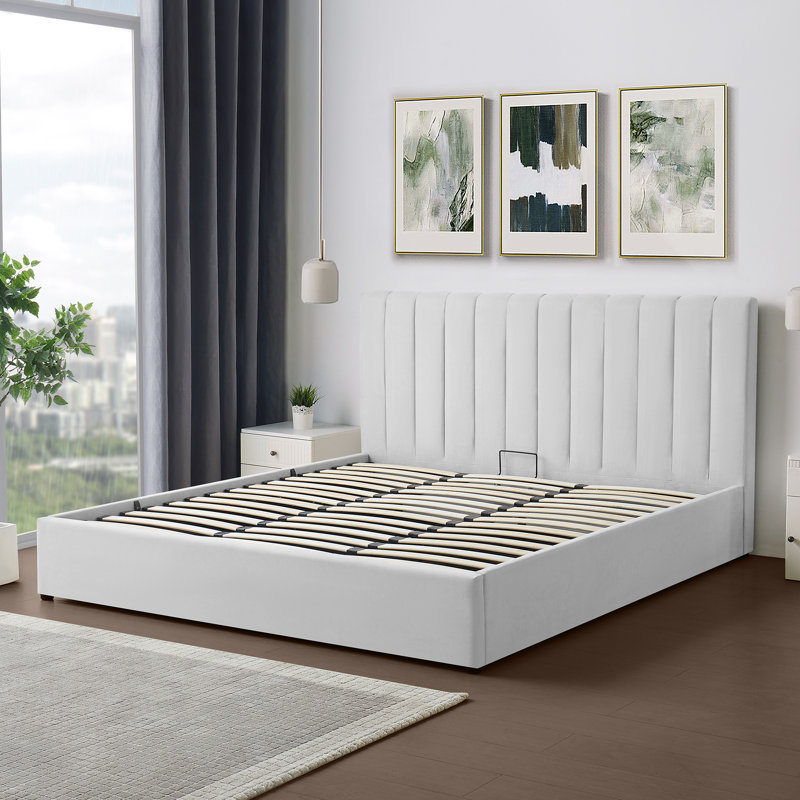 Evelynne Fabric Ottoman Bed Frame with Storage - , Super King (6'), Light Grey