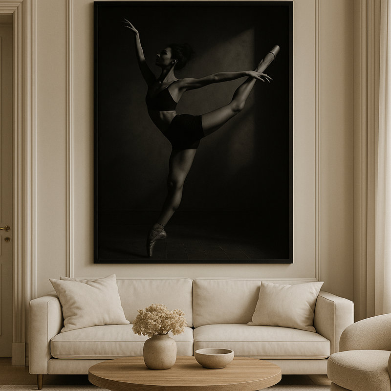 Ballet Noir Framed Canvas Wall Art by Kasian Art Studio - White Frame, Black
