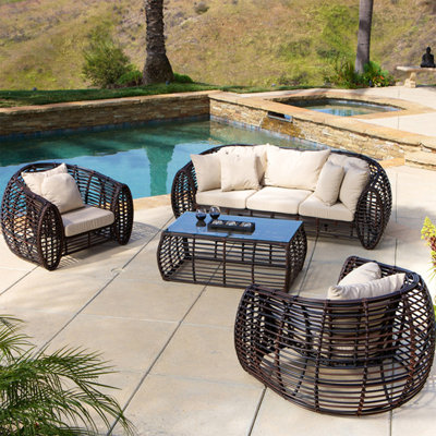 Modern outdoor wicker sofa durable rattan Wicker 5 - Person Patio Conversation Set with Cushions