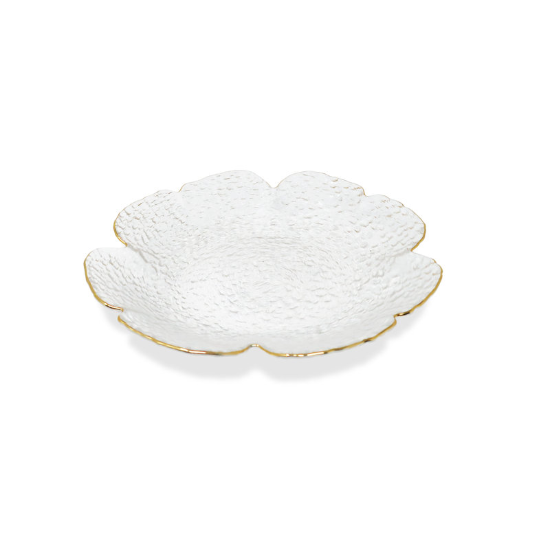 Assiette en forme de fleur Damion avec bordure dorée - P 9,5 po, H 1,5 po x l 9,25 po x P 9,25 po