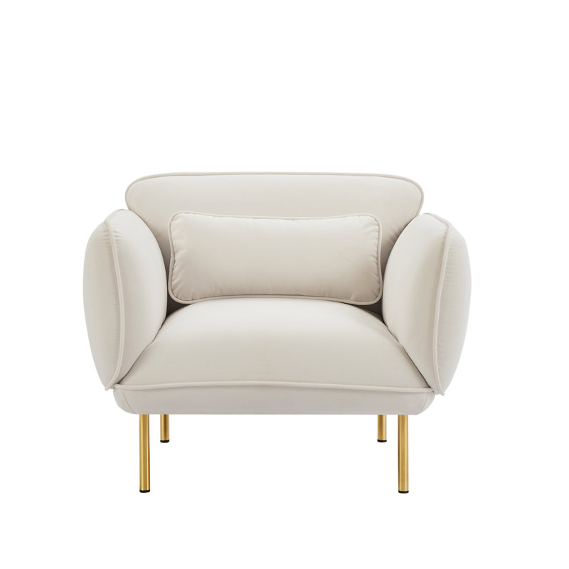 Dru Living Room Accent Velveta Armchair Upholstered-Single Sofa Chair, Comfy Fabric Armchair With Metal Leg For Bedroom Living Room Apartment