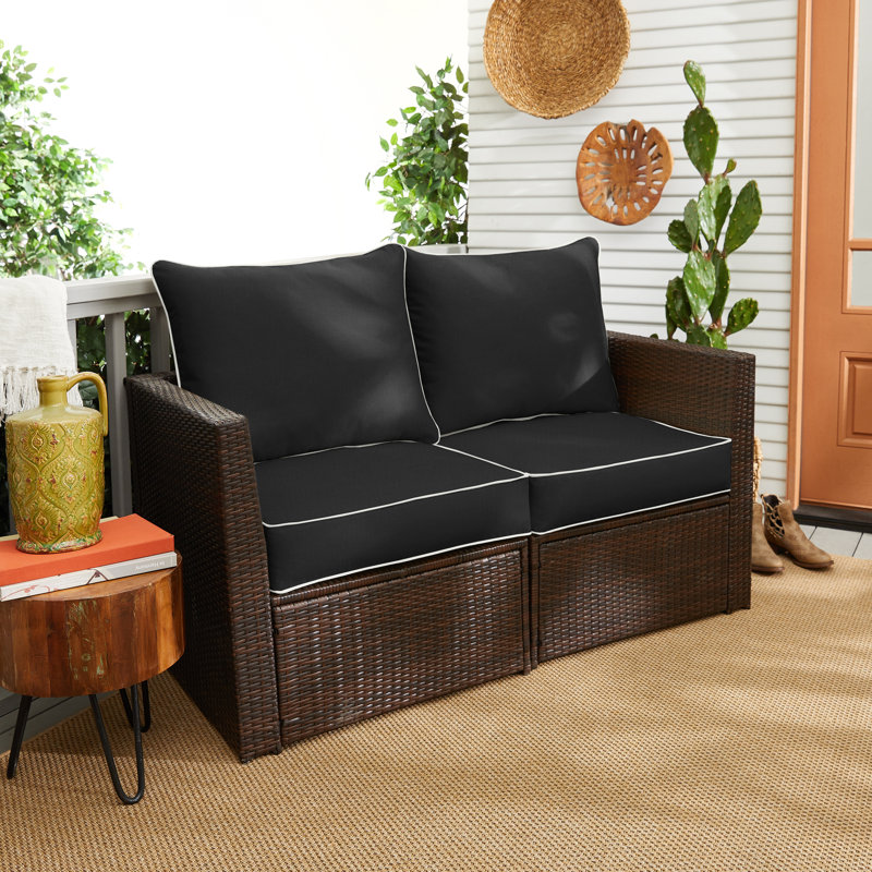 Sunbrella Outdoor Solid Loveseat Pillow and Cushion Set, Sunbrella - Canvas Black, 23.5 in W x 23 in D x 5 in H