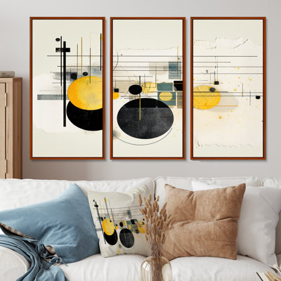 Ensemble de décorations murales circulaires Jazz en jaune et noir - Minimalisme