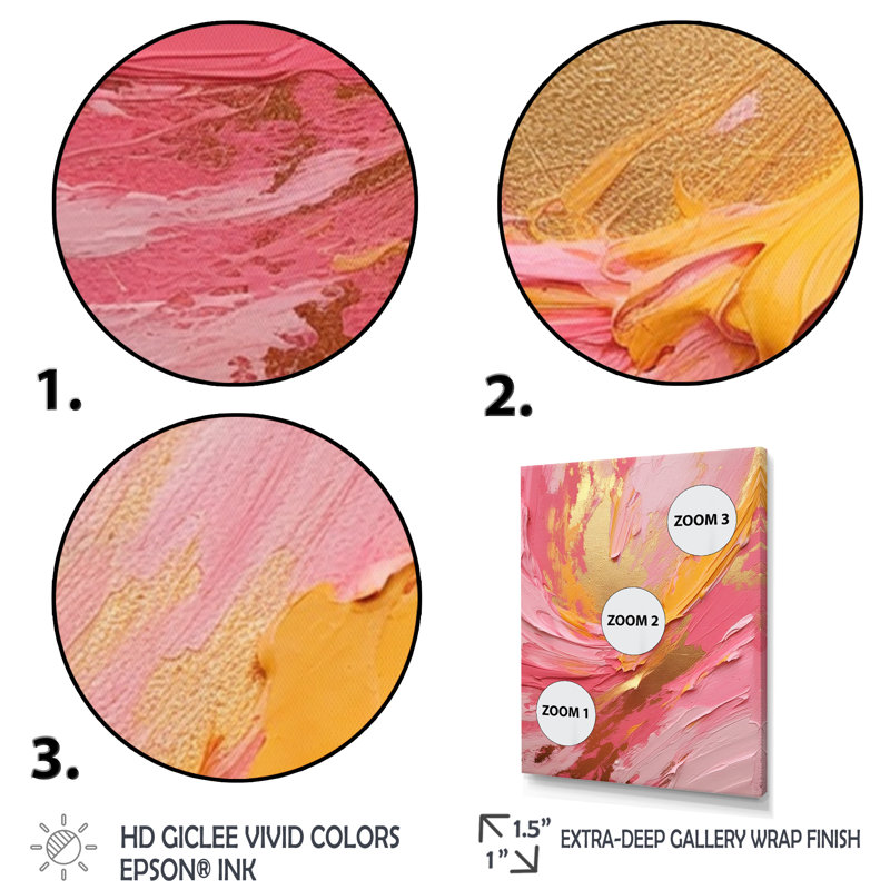 «Rose et or», impressions sur toile, Cadre photo doré simple, H 44 po x l 34 po x P 1,5 po