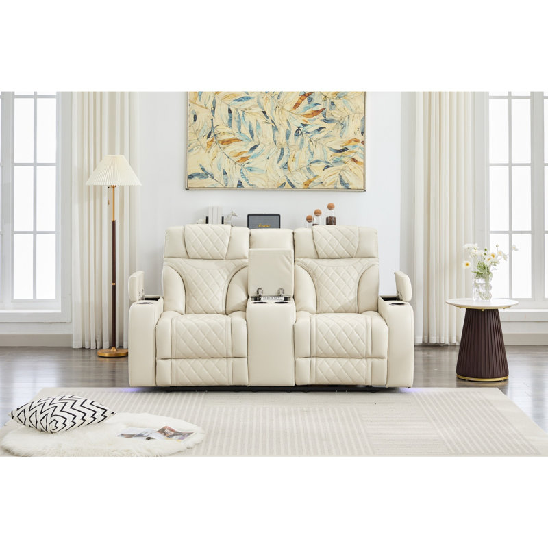 Causeuse inclinable électrique avec lumières DEL, Similicuir beige