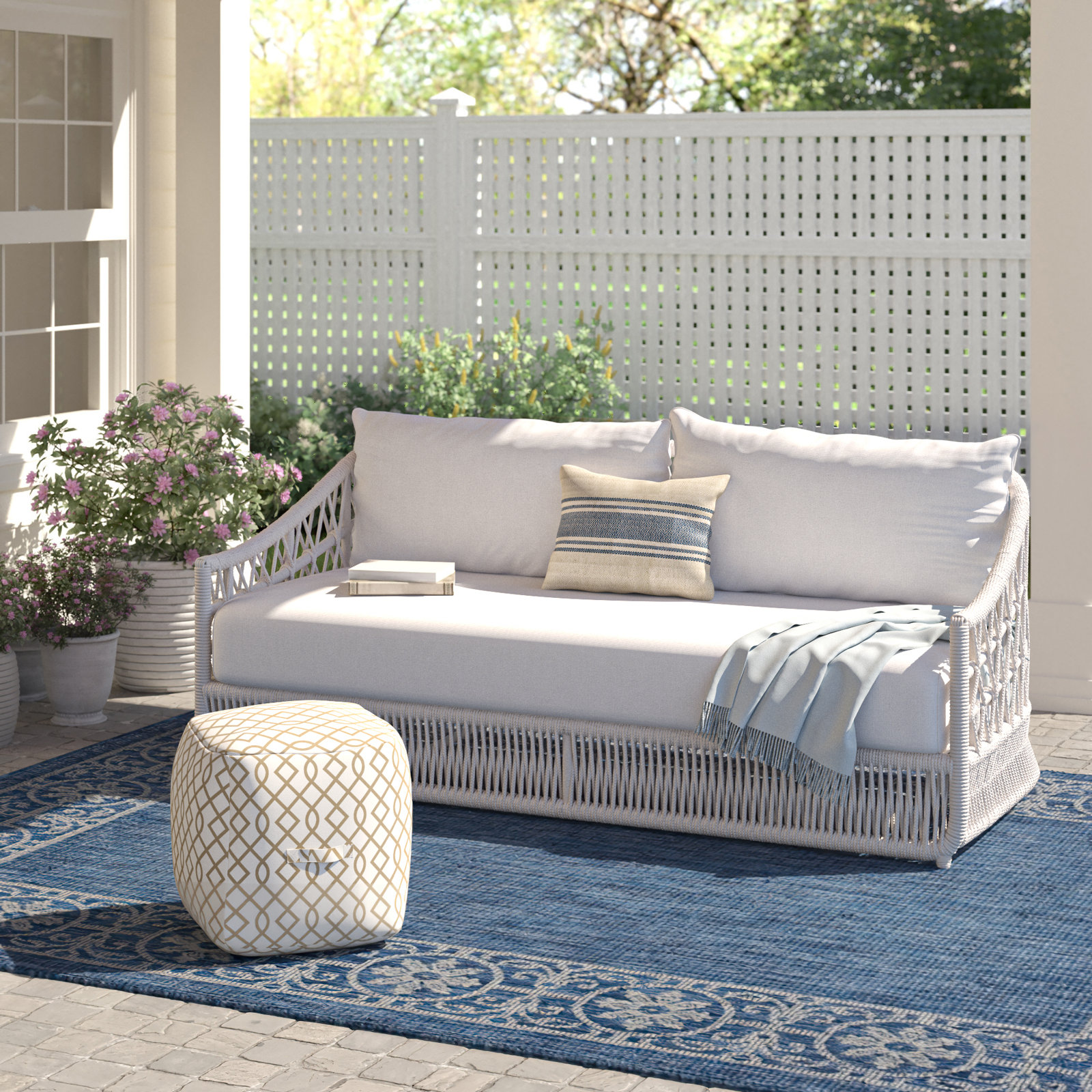 Lucan 78'' Wide Outdoor with SunbCushions, Linen Canvas Sunbrella® Canvas