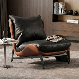 26.8" Wide Modern Genuine Leather Accent Chair for Living Room