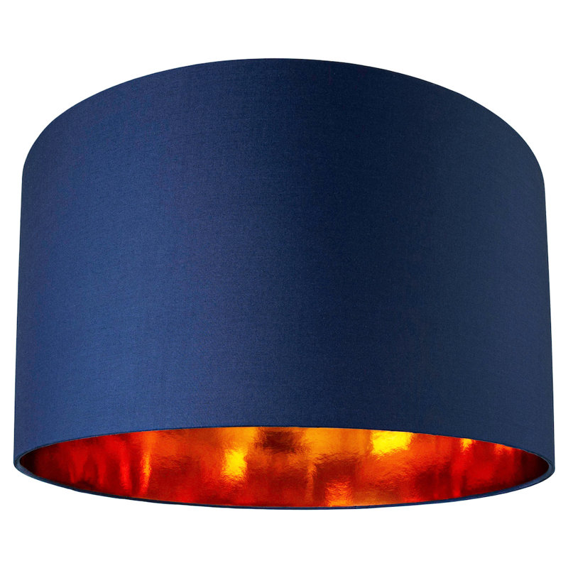 Contemporary Cotton Lamp/Light Shade with Shiny Paper Inner, Blue, 25cm H x 40cm W x 40cm D
