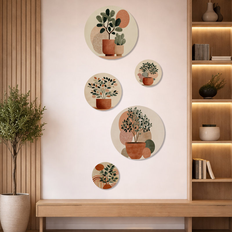 Ensemble de 5 décorations murales en métal vert et terre cuite