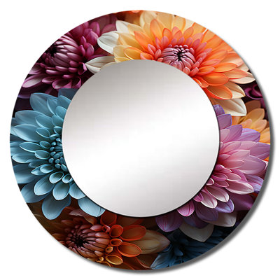 Salis Colorfull Mums Serene II - Mums Unique Wall Mirror, Traditional Round Mirror, Printed Metal Art