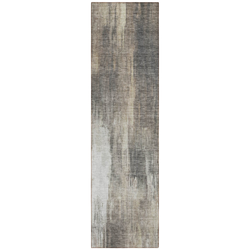 HomeRoots 8' Taupe And Gray Abstract Washable Indoor Outdoor Runner Rug