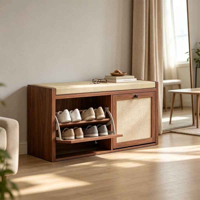 8 Pair Shoe Storage Bench, Brown