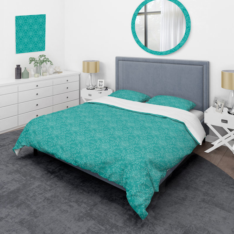 Turquoise Damask - Abstract Duvet Cover Set - Microfiber Polyester