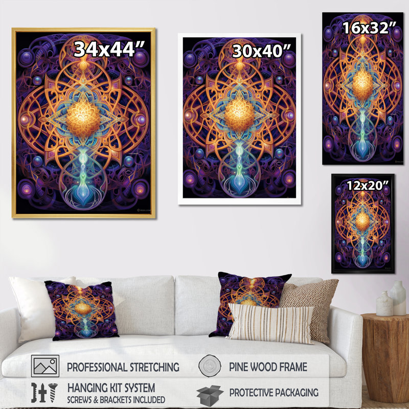 «Mystical Mandalas», reproduction sur toile, Cadre doré simple, H 40 po x l 30 po x P 1,5 po