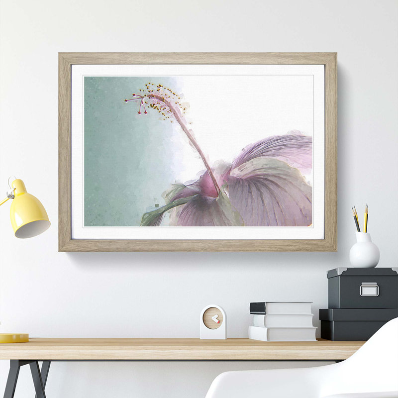 Pink Hibiscus Flower in Abstract - Picture Frame Graphic Art Print, Oak, 40cm H x 60cm W x 2cm D