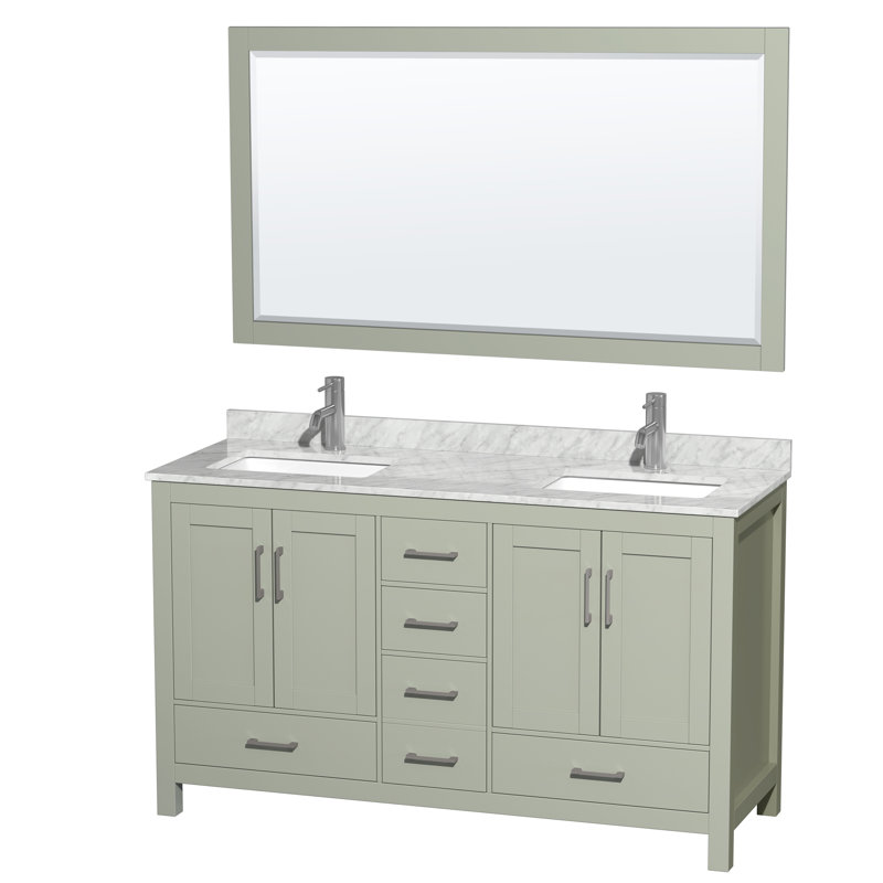 Meuble-lavabo double autoportant 60 po avec plateau en marbre Sheffield, Vert clair