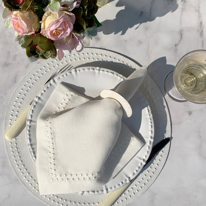 Pearls Square Napkins, White/Navy