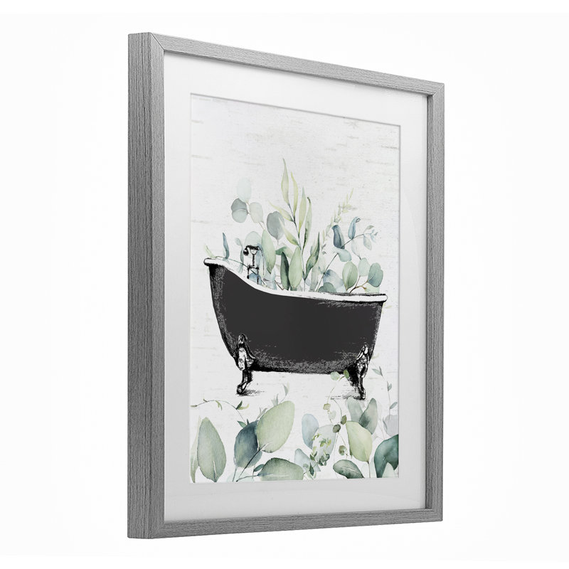 «Eucalyptus Leaves Bathaign», reproduction encadrée sous verre, Cadre de ferme gris, H 16 po x l 13 po
