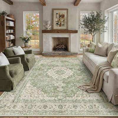 Stella Oriental Beige Area Rug With Non-Slip Backing & Roll-Pack Design
