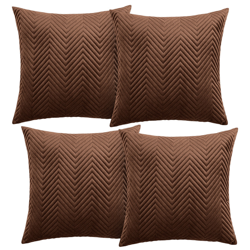 Aspire Homeware Embossed Square Velvet Cushion Cover, Coffee, Pack of 4