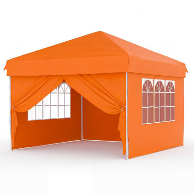 Auvent escamotable 10 x 10 avec 4 parois latérales, pavillon de jardin portatif avec protection contre les rayons UV UPF 50+, sac de transport et haubans, orange