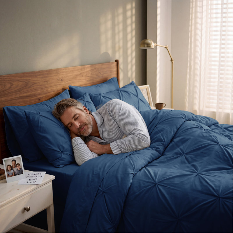Bedsure Queen Burgundy Pintuck Bed-in-a-Bag - Navy Pinch Pleat Comforter Set with Sheets, Pillowcases & Shams (Set of 7)