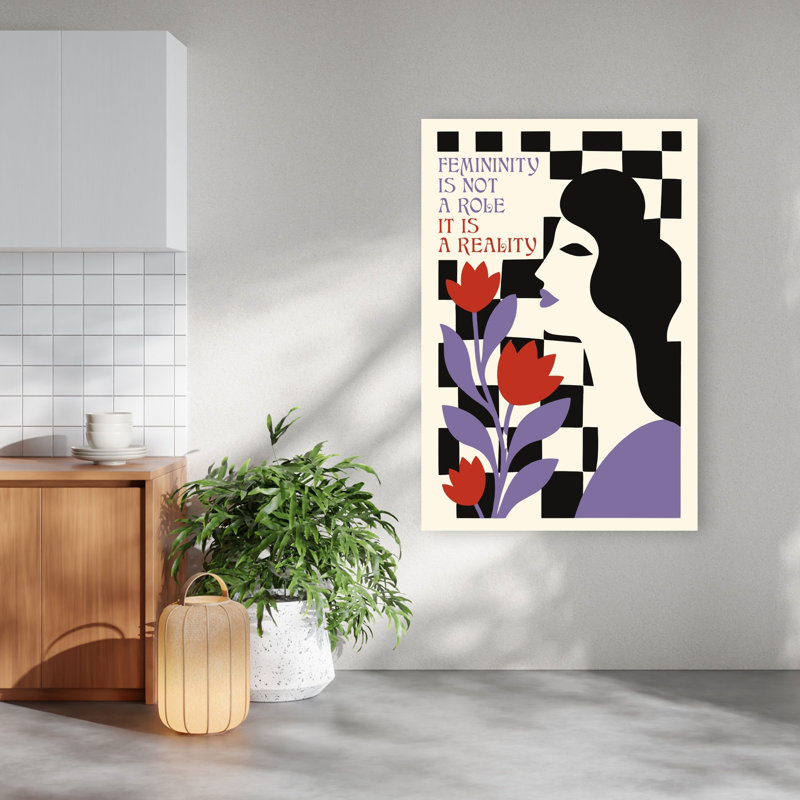 Art Deco Femininity Quote Elegant Modern Tulip Portrait Flower Wall Art Print by Patryk Krygowski - Wrapped Canvas Print