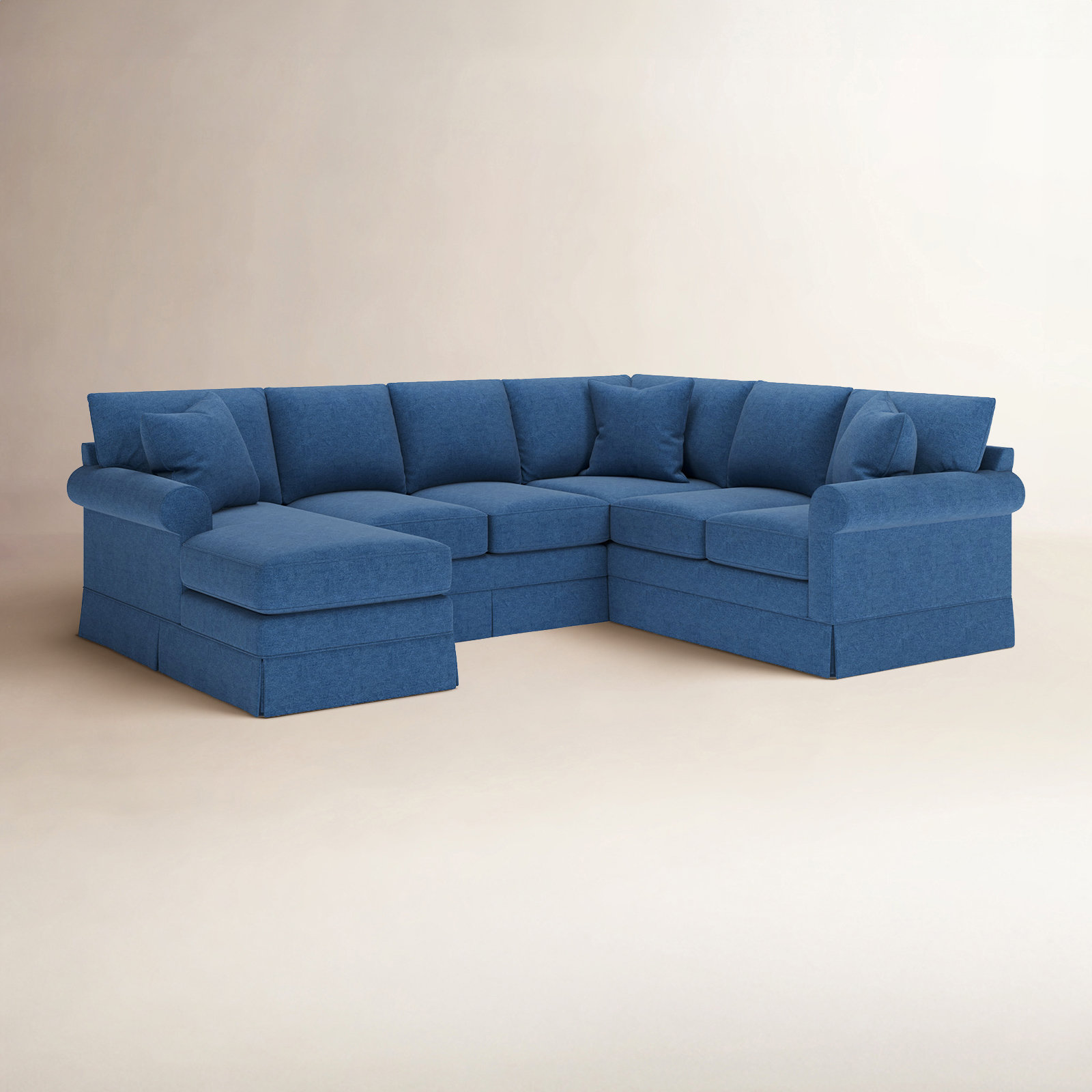 Friedman Upholstered Chaise U-Sectional, Classic Indigo Denim, Left Hand Facing