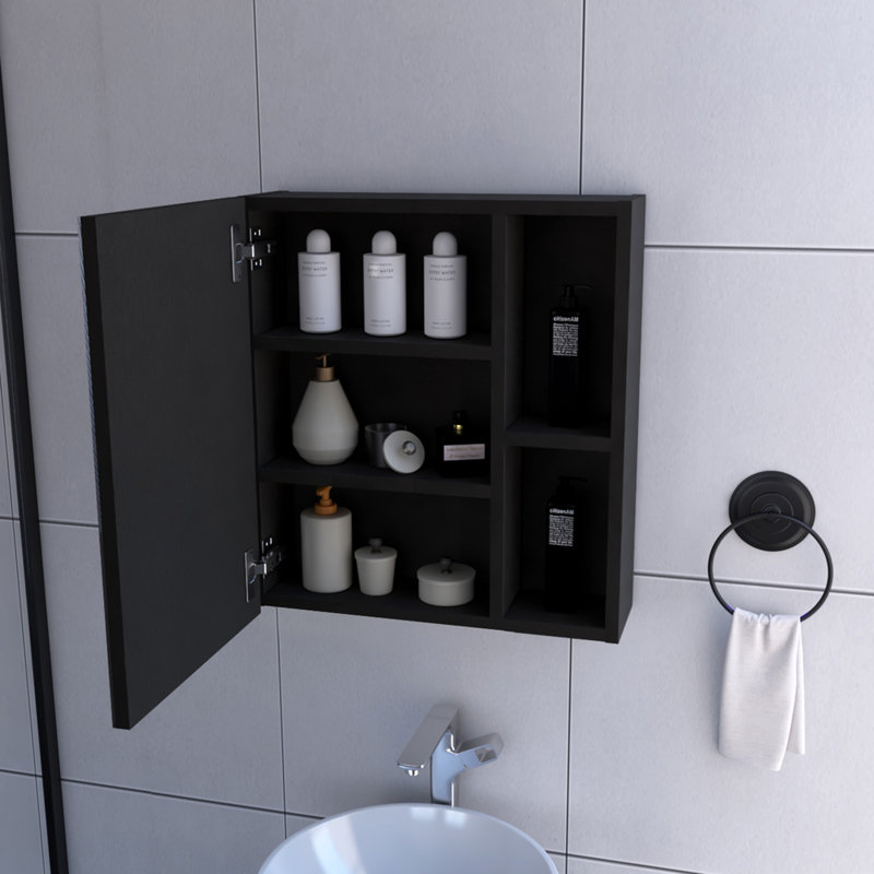 Lincoln Mirrored Medicine Cabinet, Five Interior Shelves, Black
