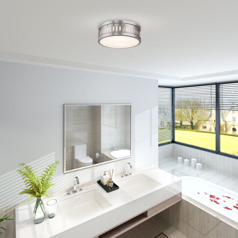 Plafonnier encastré en cristal 2 lumières Baudilio, Nickel brossé