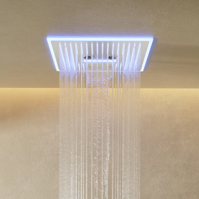 Robinet de douche thermostatique à DEL avec pomme de douche à haute pression 16 po avec musique Bluetooth