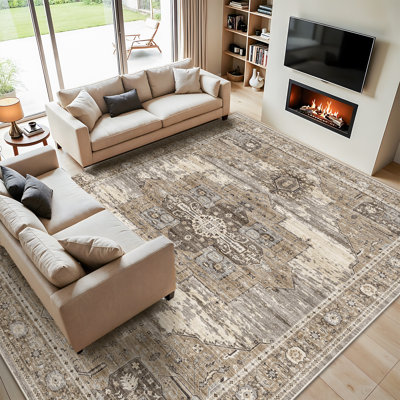 Washable Area Rugs - Large Rugs for Living Room Stain Resistant Carpet Vintage Rugs for Bedroom with Non Slip Backing Home Decor Floor Decoration Mat
